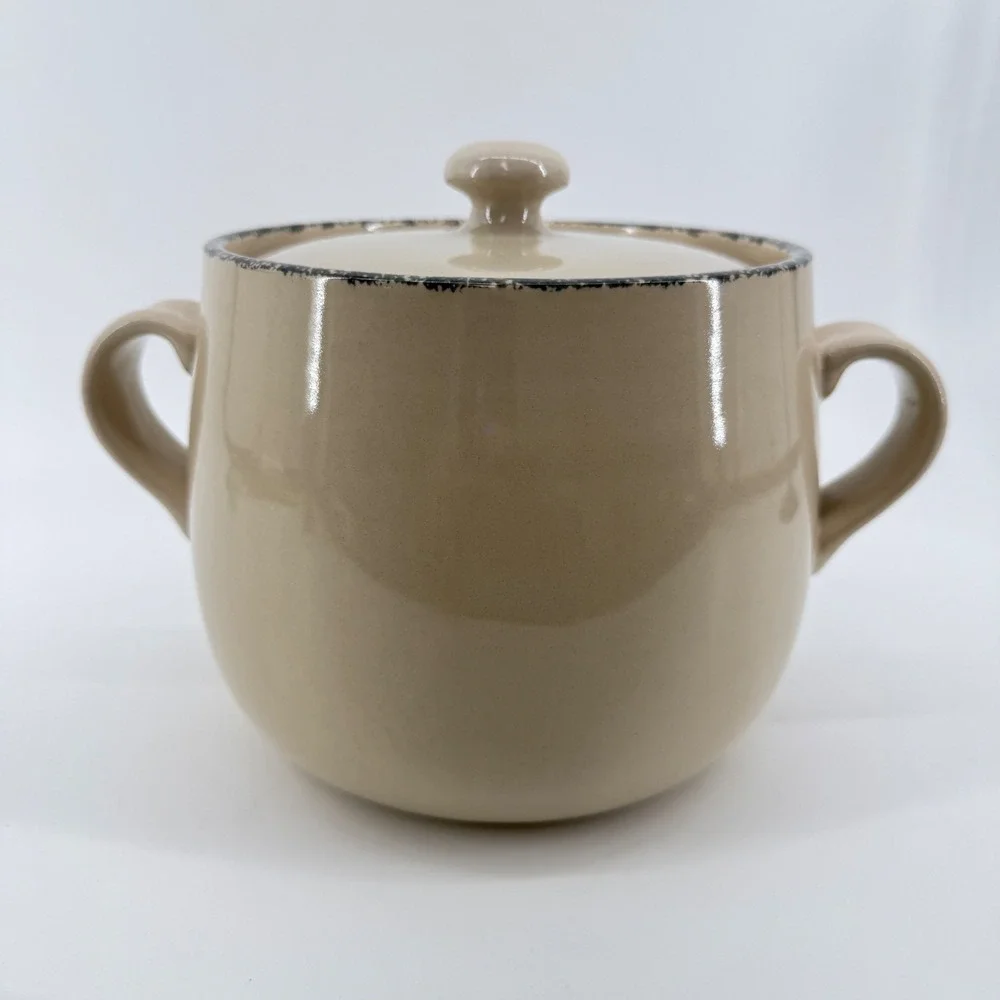 Home & Garden Party Bean Pot Floral Stoneware Cream Lidded Crock 2005